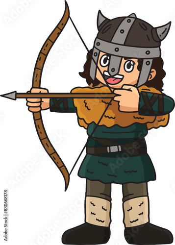 Viking with a Bow and Arrow Cartoon Clipart 