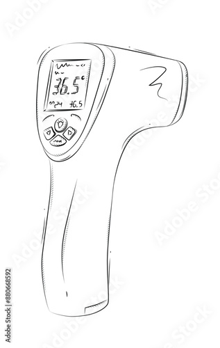 Obraz na płótnie Contactless thermometer for medical purposes drawing in graphic style on white background w salonie