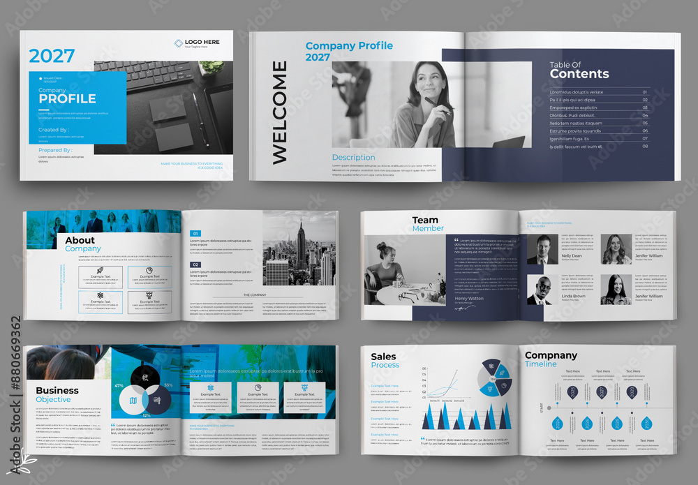 Company Profile Layout With Cyan Stock Template | Adobe Stock