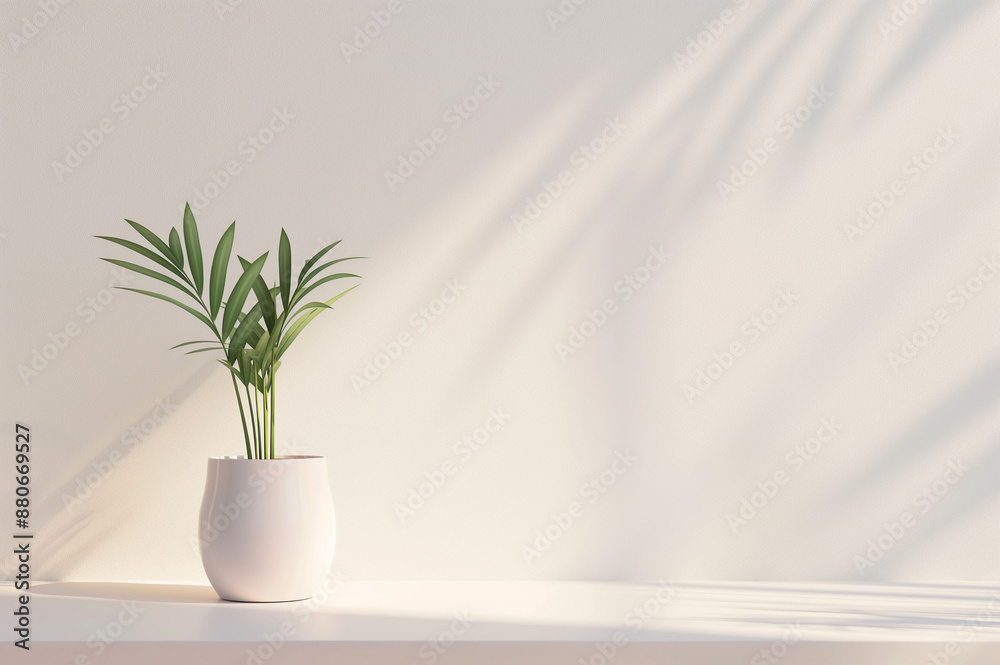 観葉植物が置かれた白い壁紙の部屋 観葉植物が置かれた白い壁紙の部屋