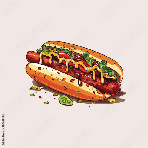 chili dog illustration simple flat color vector illustration 