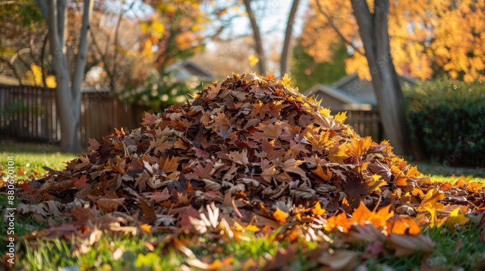 Pile of colorful autumn leaves in a backyard Pile of colorful autumn leaves in a backyard