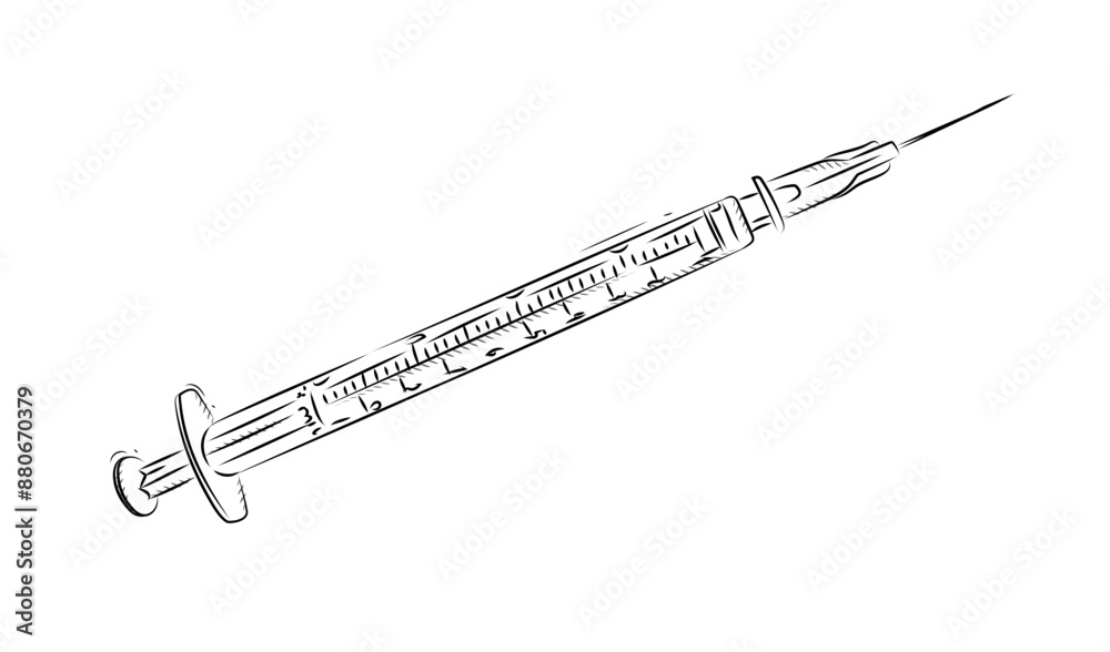 Insulin syringe for medical purposes drawing in graphic style on white background