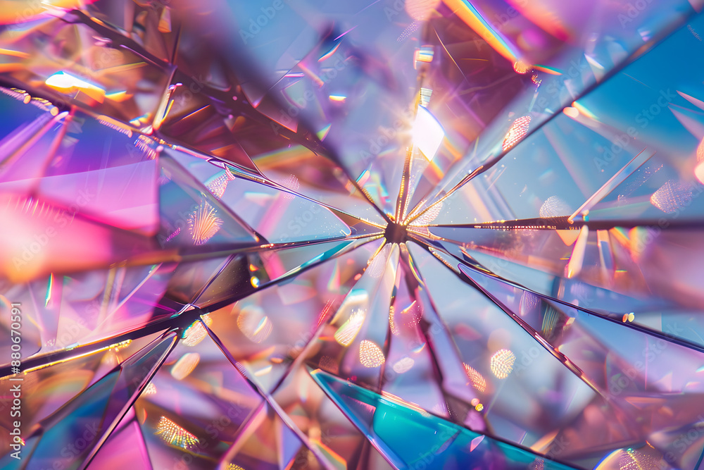 holographic background with glass shards rainbow reflexes in pink and purple color abstract trendy pattern texture with magical effect