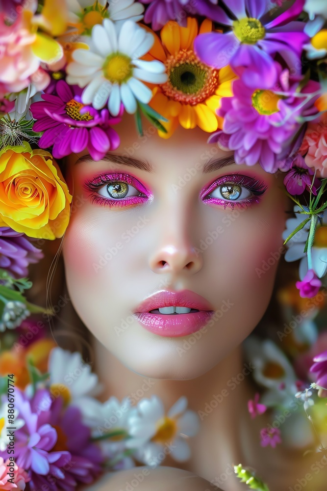 Create an image of a beautiful woman with flowers in her hair Create an image of a beautiful woman with flowers in her hair