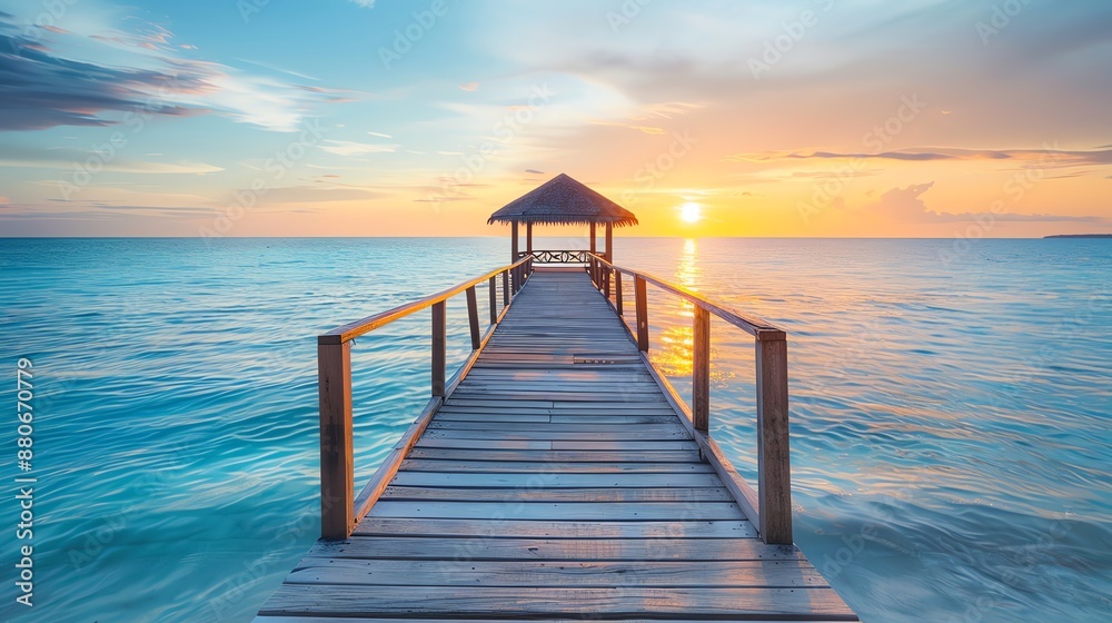 A wooden dock juts out into a calm sea. The setting sun casts a golden glow on the water. A lone figure stands at the end of the dock, silhouetted against the sky. A wooden dock juts out into a calm sea. The setting sun casts a golden glow on the water. A lone figure stands at the end of the dock, silhouetted against the sky.
