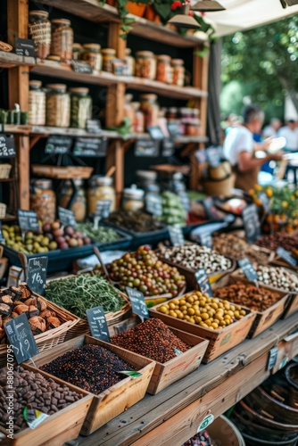 A Vibrant Farmers Market Stall Filled With Fresh Produce and Spices