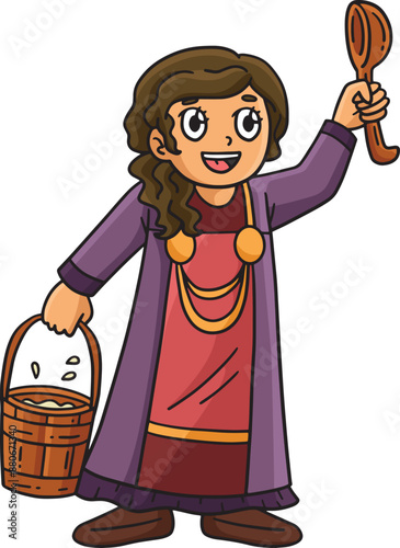 Viking with Bucket of Milk Cartoon Colored Clipart