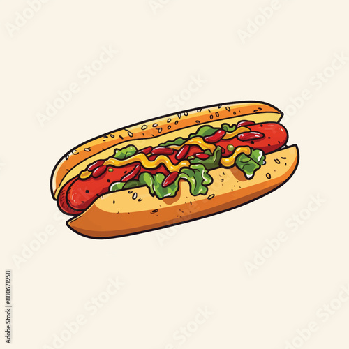 chili dog illustration simple flat color vector illustration 