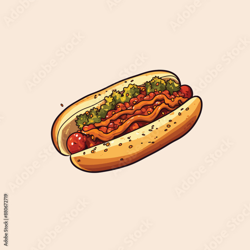 chili dog illustration simple flat color vector illustration 