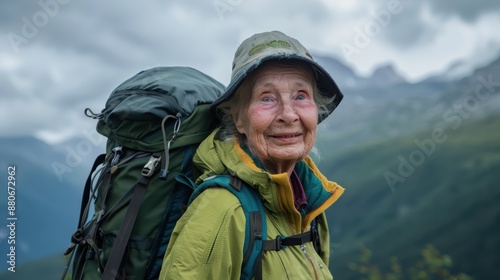The Elderly Woman Hiking Landscape