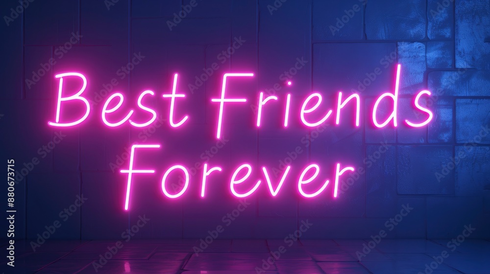 background of wall with text Best Friends Forever in reflecting neon light, friendship day concept background of wall with text Best Friends Forever in reflecting neon light, friendship day concept
