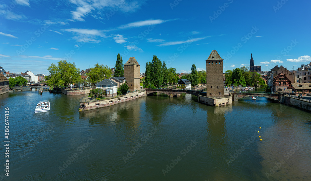 Fototapeta premium Covered bridge Pont Couverts in Strasbourgh in the district Petite France, Alsace.