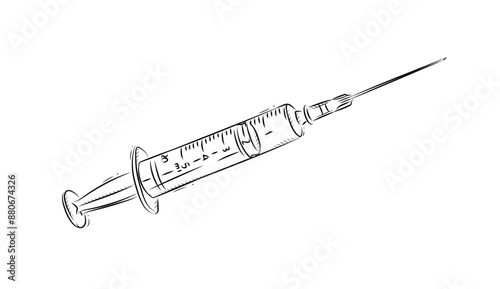 Obraz na płótnie Regular syringe for medical purposes drawing in graphic style on white background w salonie