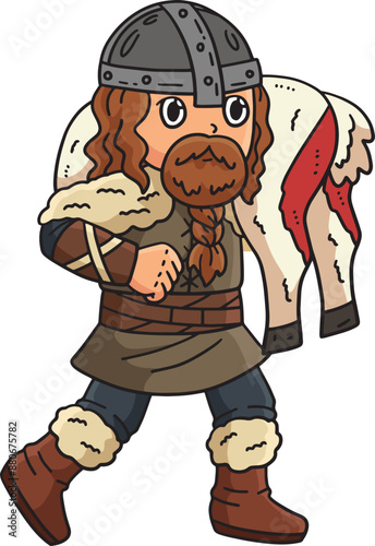 Viking with a Hunt Cartoon Colored Clipart 