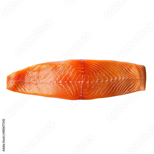 One slice of frozen salmon fillet, top view isolated on transparent background, png.