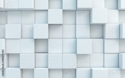 Abstract white cubic pattern background. Geometric  blocks creating a modern and minimalistic texture. Perfect for digital design and wallpapers.