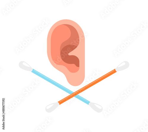 Ear and ear stick sign. concept: Ear cleaning salon sign