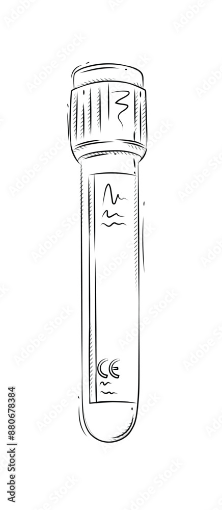 Test tube for medical purposes drawing in graphic style on white background