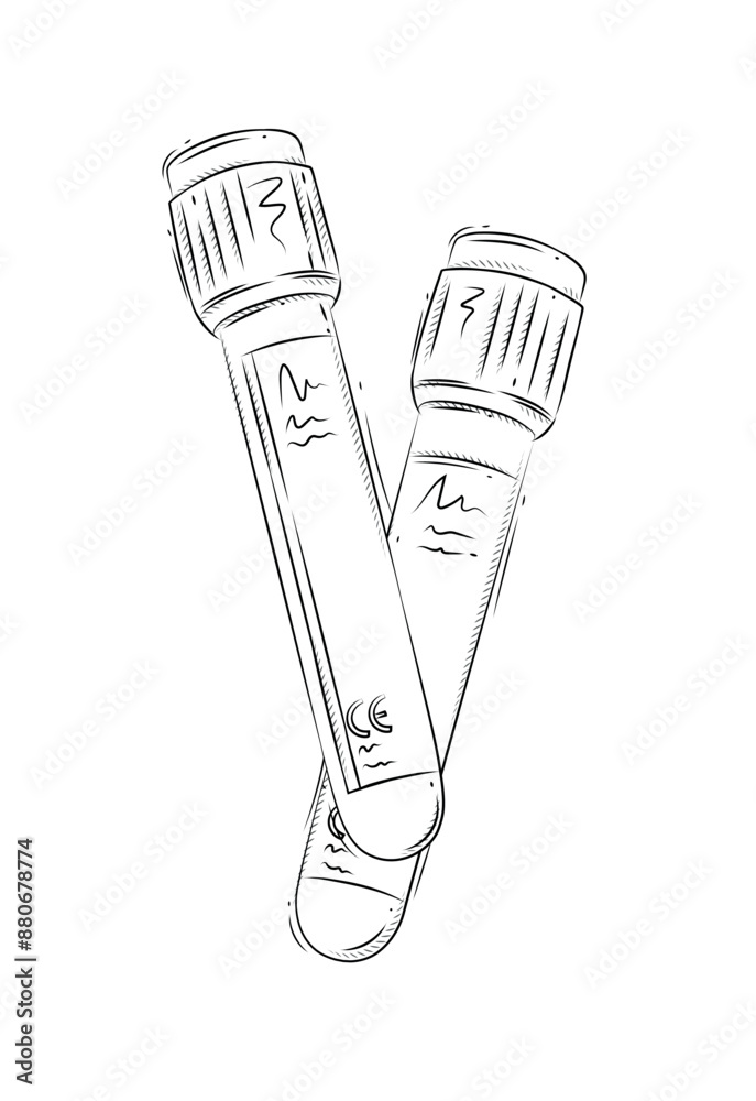 Test tube pair for medical purposes drawing in graphic style on white background