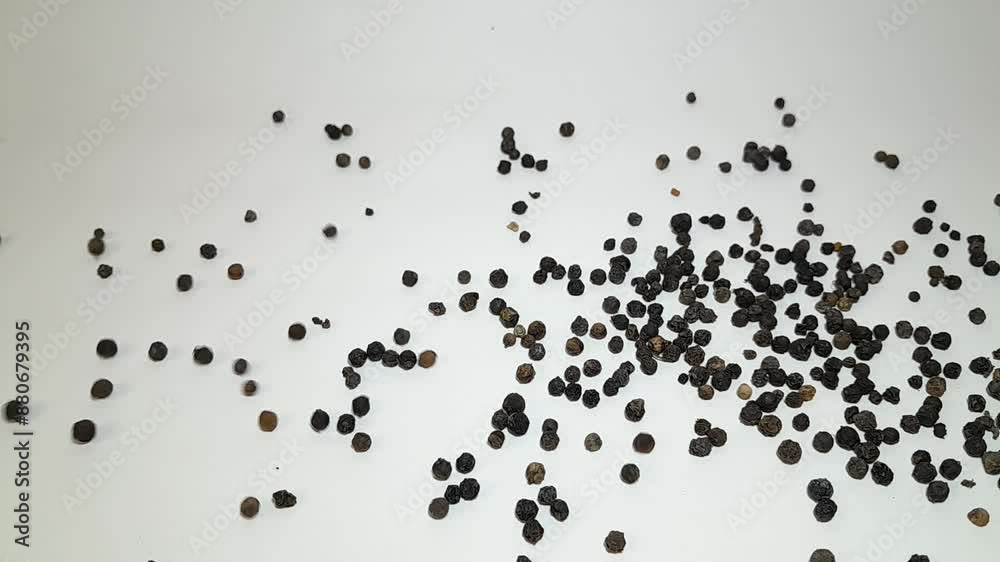 Black pepper or black pepper falls and scatters, video of cooking spices.