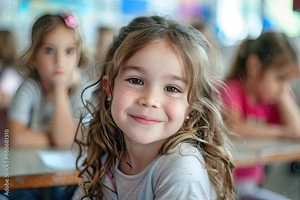 Smiling little girl in classroom. Smiling little girl in classroom.