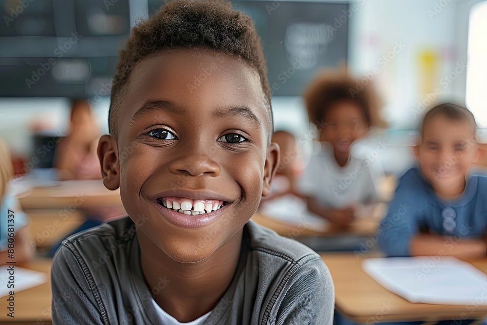 Smiling Young Boy in Classroom. Smiling Young Boy in Classroom.