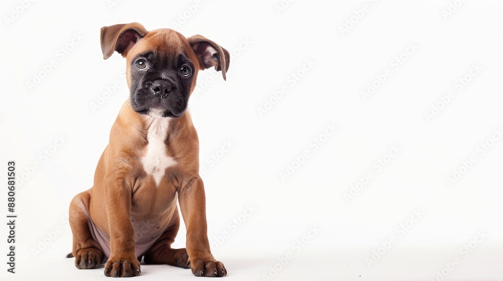 Charming puppy boxer on a white backdrop Charming puppy boxer on a white backdrop