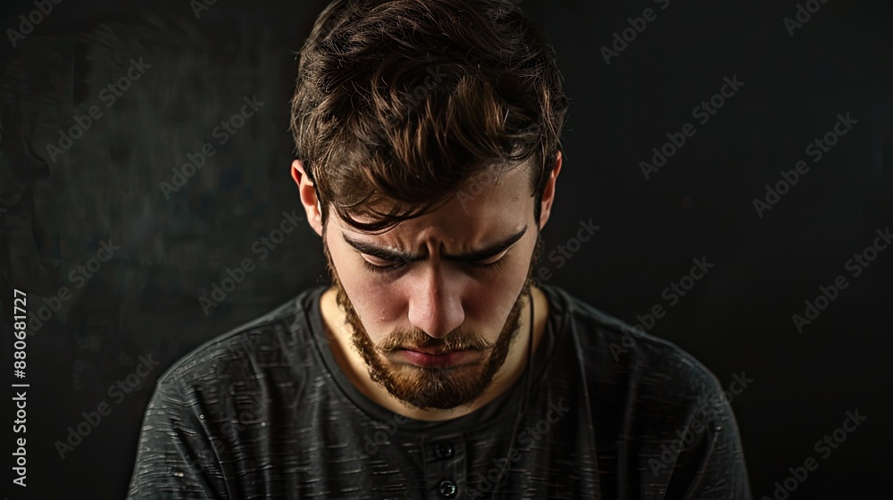 Obraz premium Upset Man on black background.