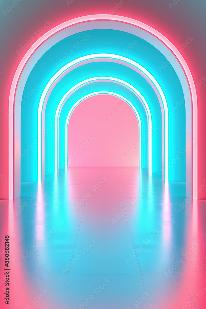 Modern hallway with neon blue and pink lights, creating an abstract and futuristic ambiance, ideal for creative design concepts and digital backgrounds. Modern hallway with neon blue and pink lights, creating an abstract and futuristic ambiance, ideal for creative design concepts and digital backgrounds.