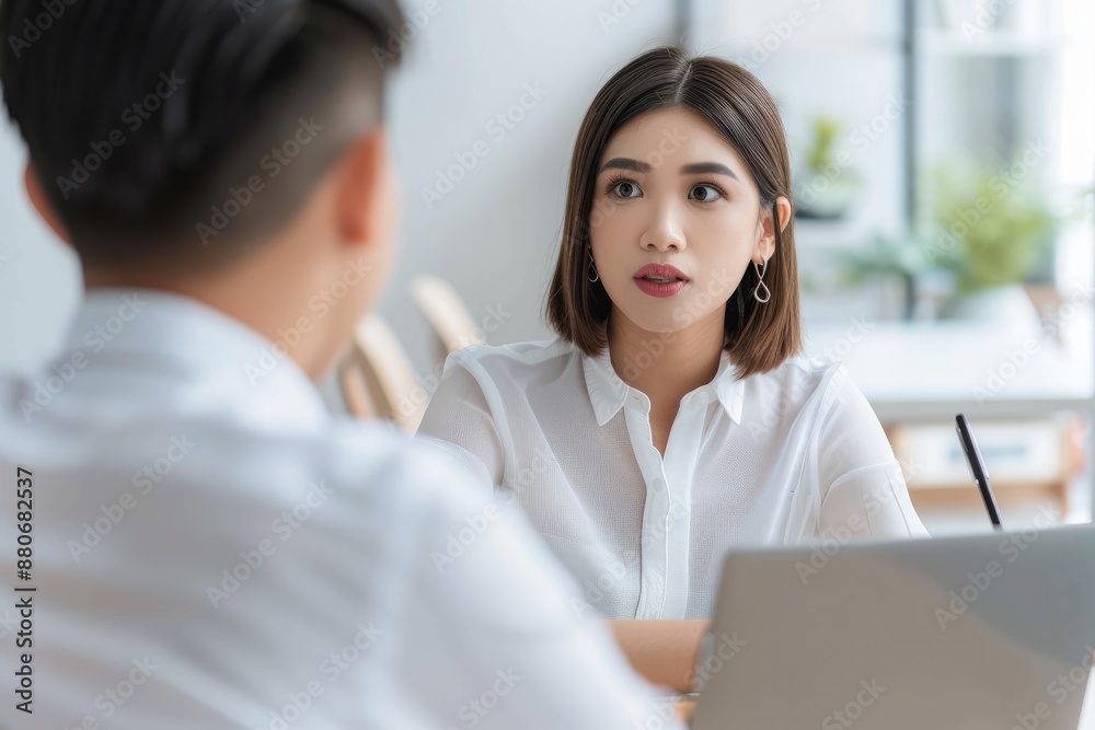 Smiling professional female hr having job interview Smiling professional female hr having job interview
