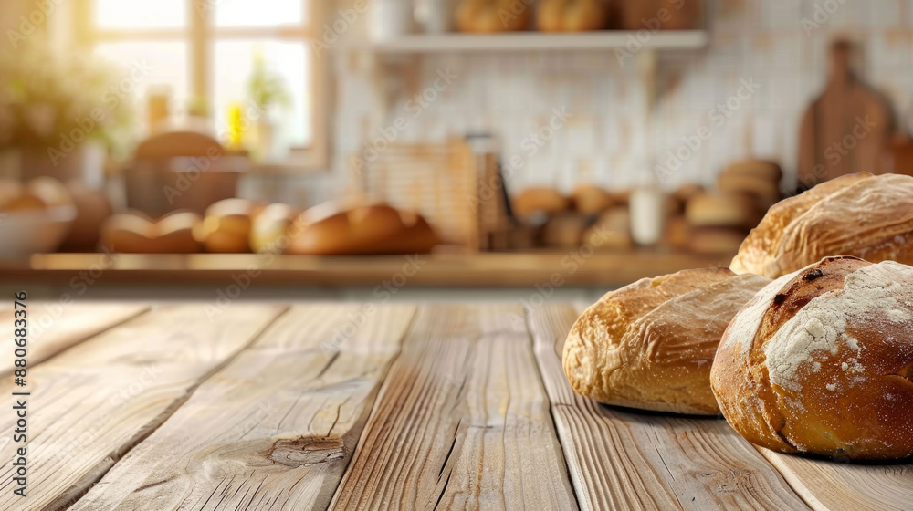 Empty wooden table in front blur kitchen background, product display Empty wooden table in front blur kitchen background, product display