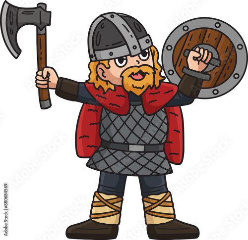 Viking Raising Axe Cartoon Colored Clipart 