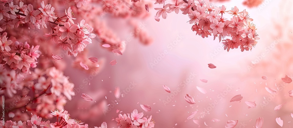 Spring features a blossoming sakura tree adorned with pink flowers creating a serene copy space image Spring features a blossoming sakura tree adorned with pink flowers creating a serene copy space image