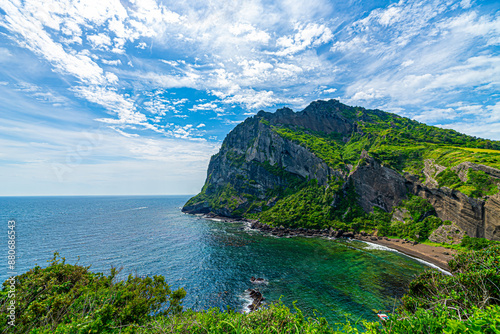 Seongsan Ilchulbong Tuff Cone, a famous spot in Jeju Island with a beautiful sunrise.