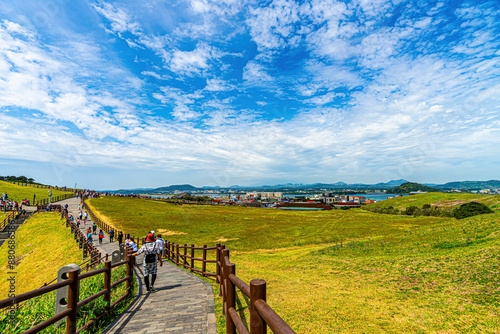 Seongsan Ilchulbong Tuff Cone, a famous spot in Jeju Island with a beautiful sunrise.