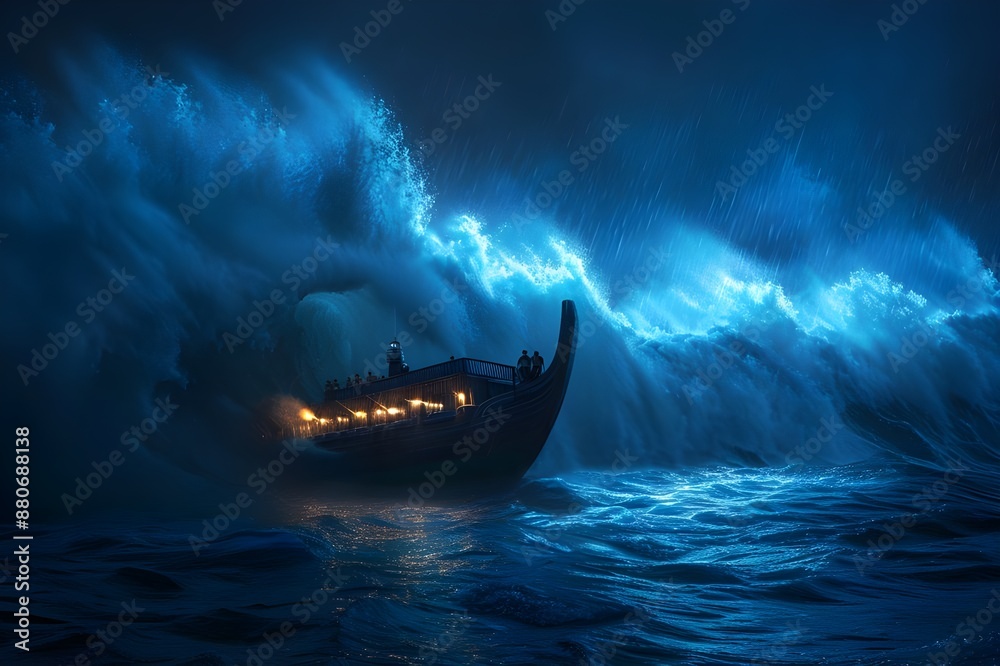 Sailing old ship in a storm sea in the background stormy clouds with ...