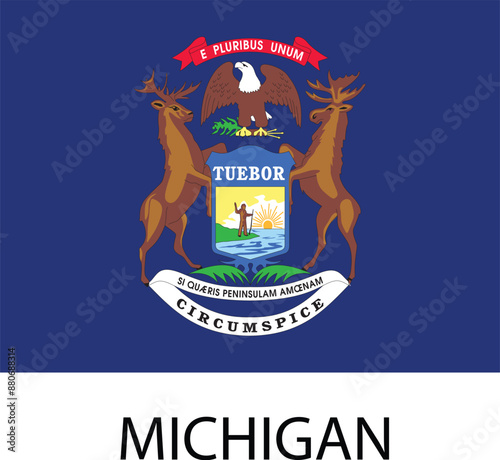 Michigan Flag, United States Flags, Black and White Image, Vector Image, Editable illustration, Geography, Learn US Flags
