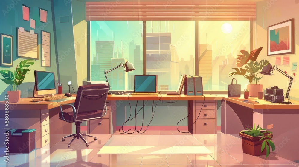 Beautiful office space in cartoon style