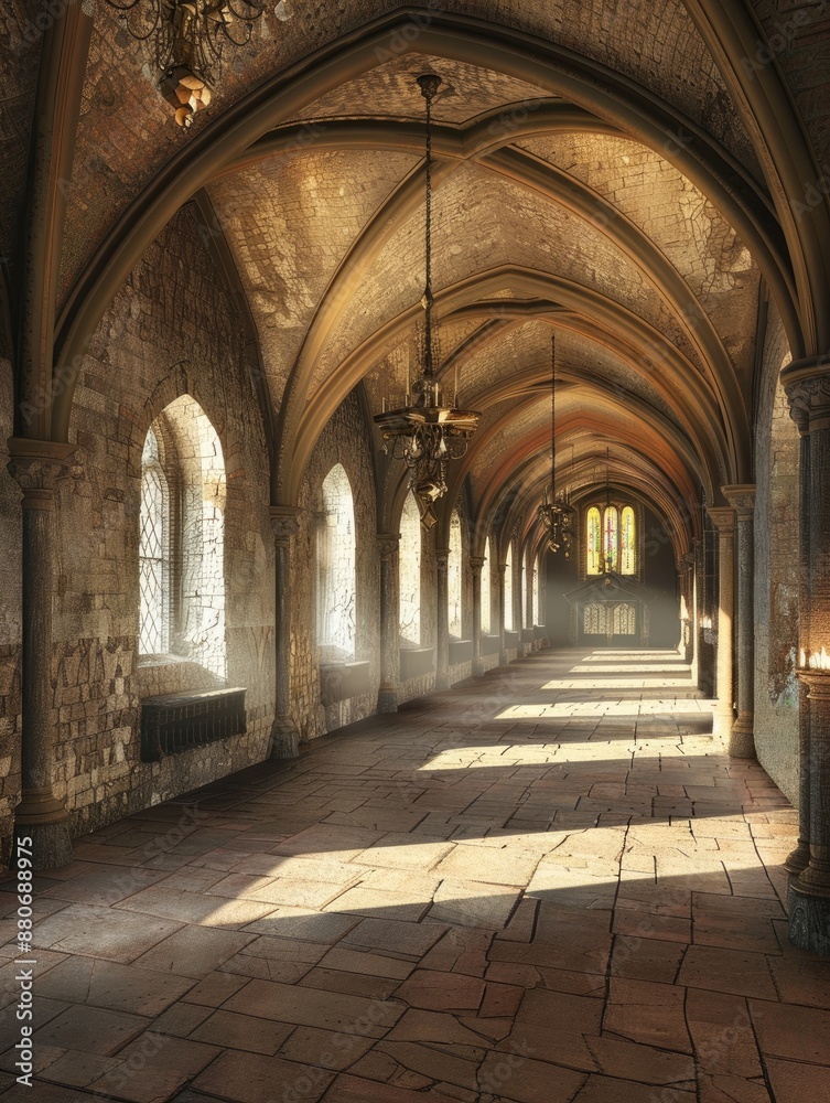 Fantasy medieval gallery in the castle. Fantasy medieval gallery in the castle.