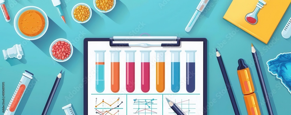 discovery flat design top view scientific breakthrough cartoon drawing Complementary Color Scheme discovery flat design top view scientific breakthrough cartoon drawing Complementary Color Scheme