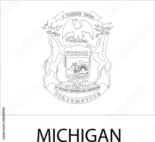 Michigan Flag, United States Flags, Black and White Image, Vector Image, Editable illustration, Geography, Learn US Flags