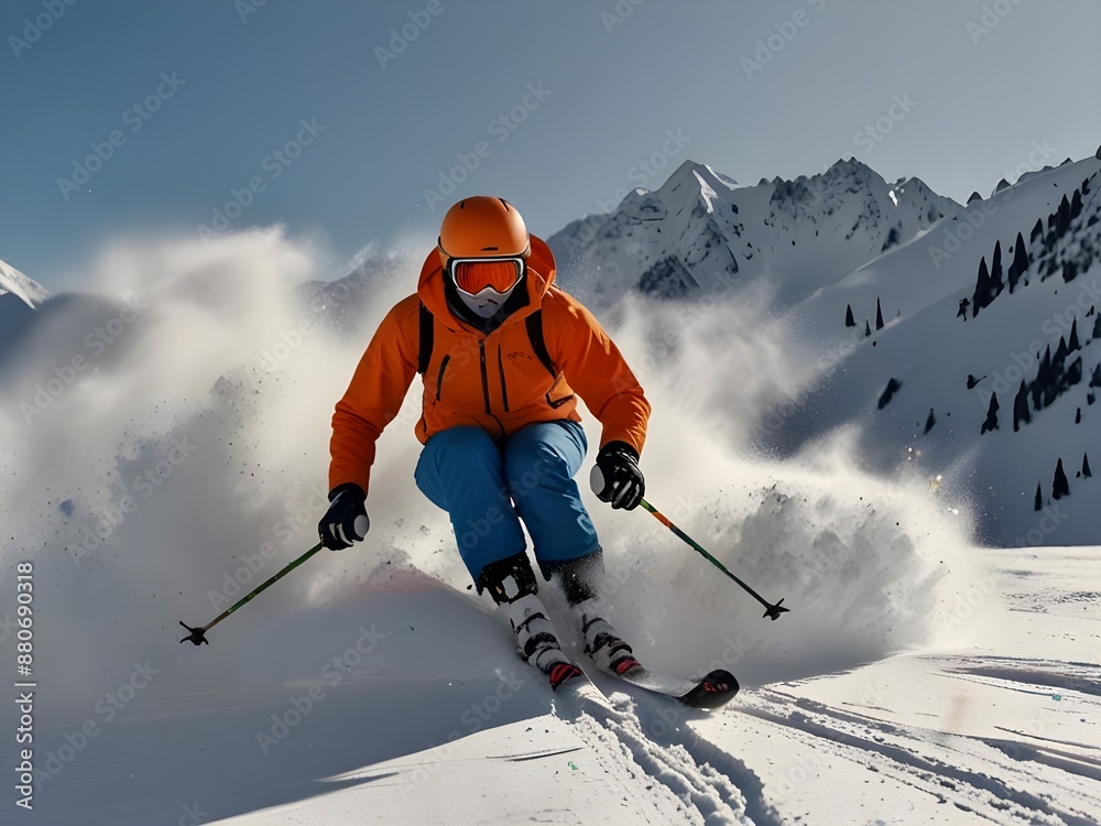 Free photo male skier skiing downhill trough deep powder snow Free photo male skier skiing downhill trough deep powder snow