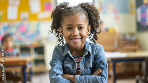 Confident Preschooler in Classroom Setting: Stock Photo