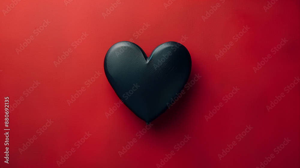 Black Heart on Red Background Symbolizing Contrast and Emotions Black Heart on Red Background Symbolizing Contrast and Emotions