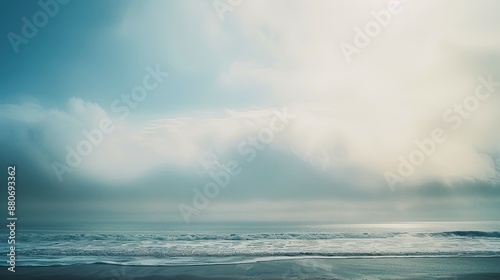 Dramatic, hazy, minimalistic color, seascape, shore, bright, clouds.