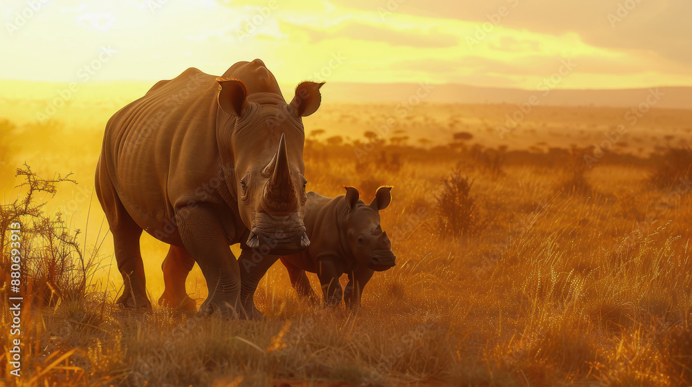 Fototapeta premium World Rhino Day. rhinoceros in the wild.