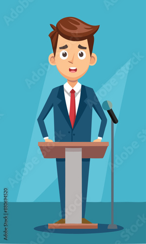 Overcoming Podium Phobia: Nervous Businessman Faces Fear of Public Speaking