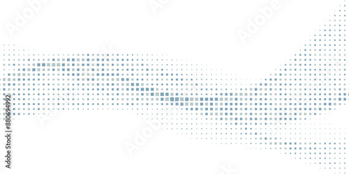 Abstract curved dotted line by squares with halftone effect. Vector graphic pattern