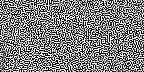 Turing reaction diffusion monochrome seamless pattern with chaotic motion. Linear design with biological shapes. Organic lines in Memphis. abstract truing organic wallpaper background.		